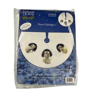 CANDAMAR Heavenly Musical Angels Tree Skirt Table Topper Cross Stitch Kit NEW